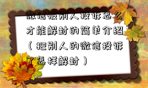 微信被别人投诉怎么才能解封的简单介绍（把别人的微信投诉了怎样解封）