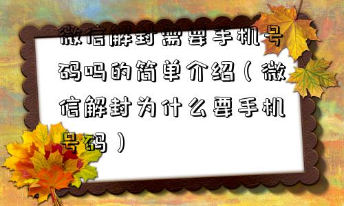 微信解封需要手机号码吗的简单介绍（微信解封为什么要手机号码）