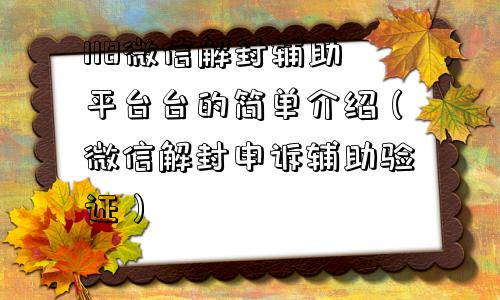 118微信解封辅助平台台的简单介绍（微信解封申诉辅助验证）